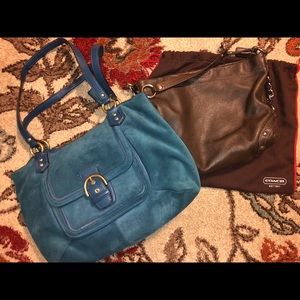 TWO Authentic Coach Handbags (Leather & Suede)